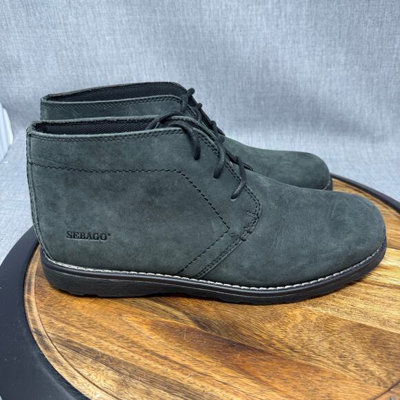 Sebago Chukka Boots men's 10.5 Reese Black Leather Ankle Lace Up - Picture 1 of 9